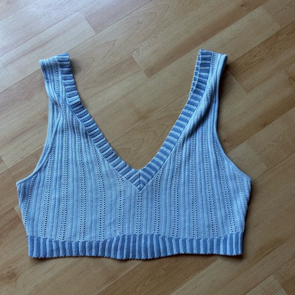 For Love And Lemons Blue and White Knit Tank Top